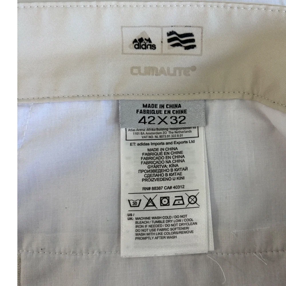 Adidas Mens Climalite GolfCore Pants Beige‎ Tan Flat Front Chino Trousers 42x32